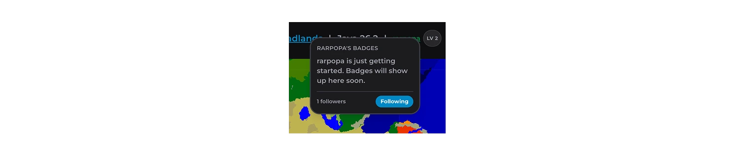 Tooltip popup showing user badges and the green 'Follow' button next to their follower count
