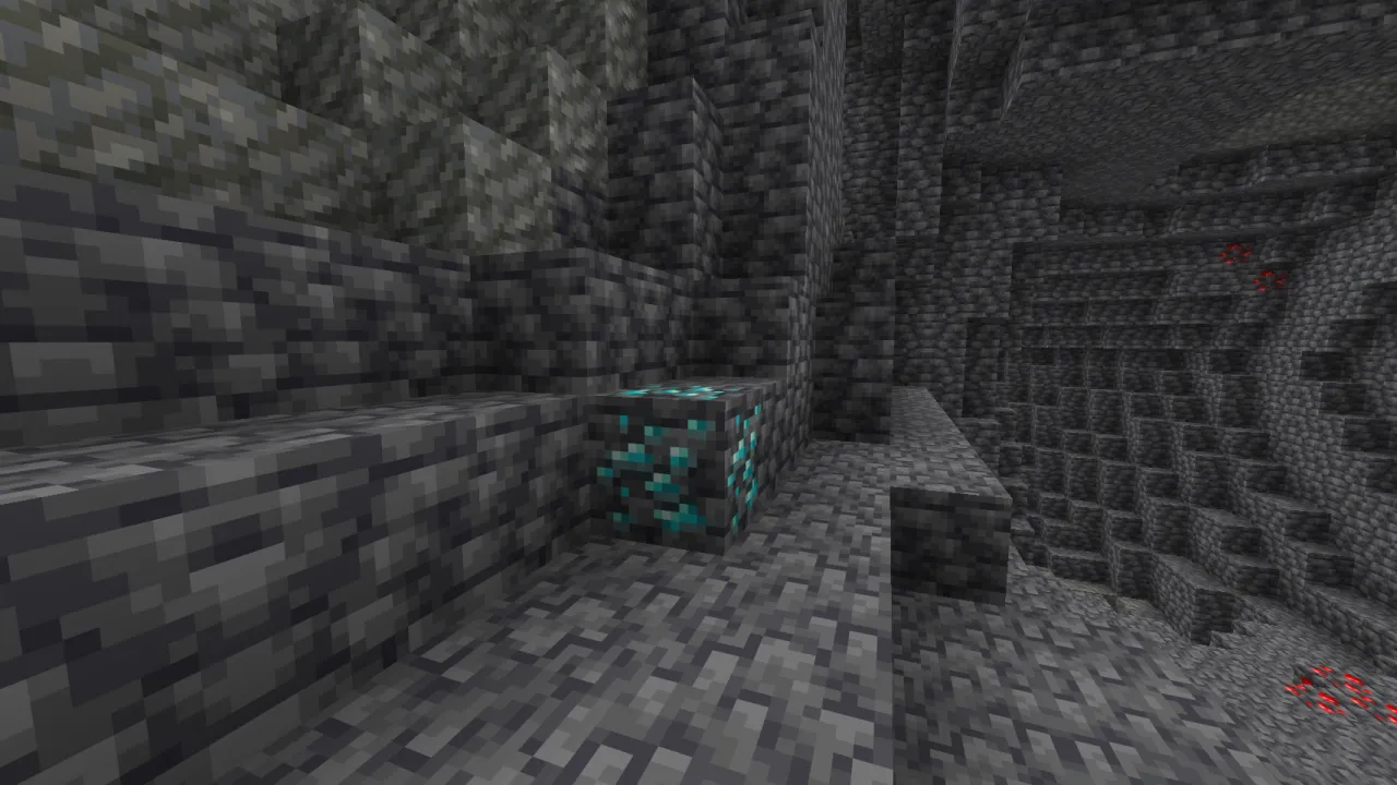 Exposed Deepslate Diamond Ore vein glowing inside a subterranean deepslate cavern