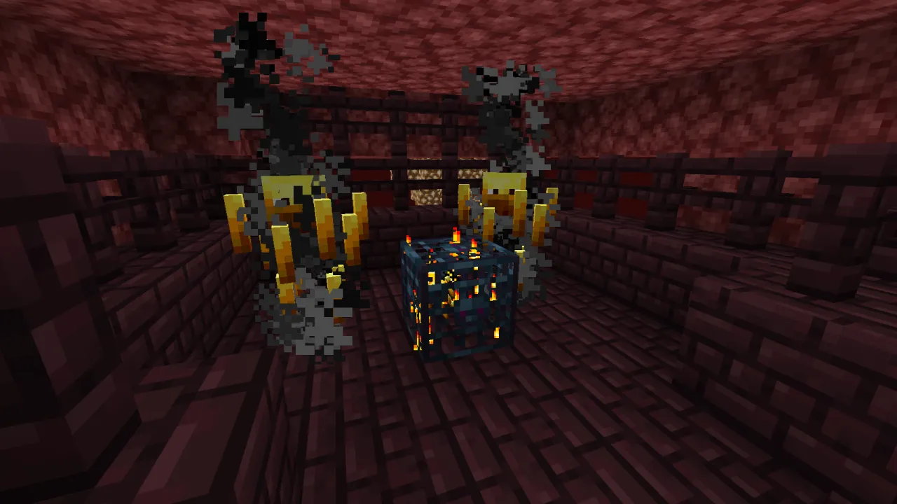 Blazes around a spawner balcony in a Nether Fortress