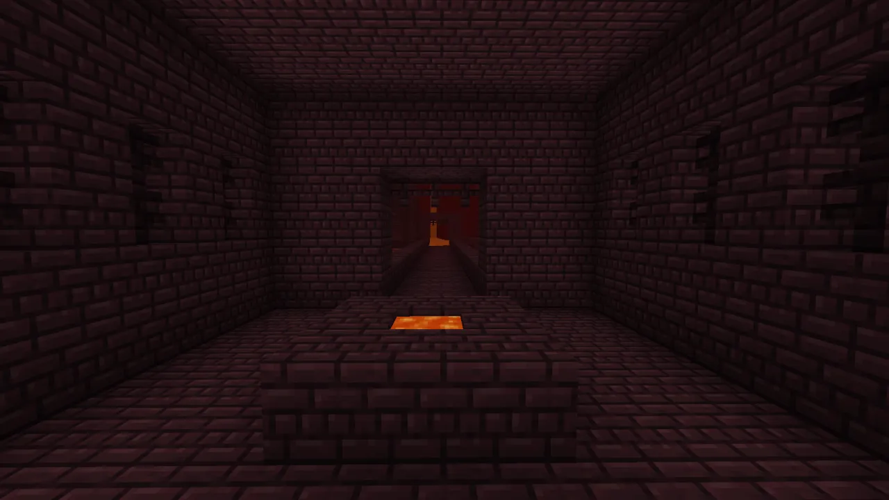 A massive dark red Nether Fortress spanning across a lava ocean in the Nether dimension